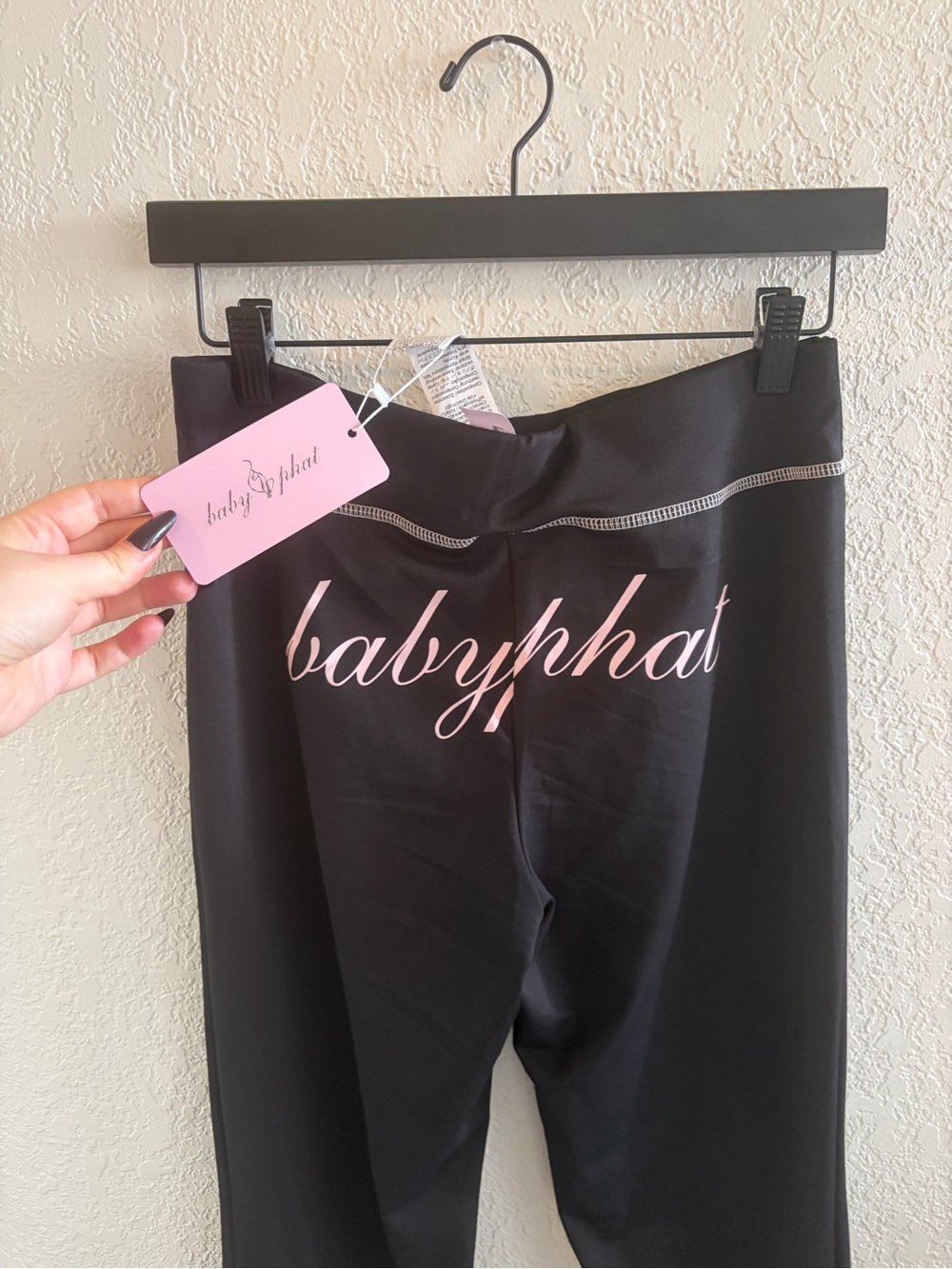 Baby Phat Black Flare Leggings with Pink Logo